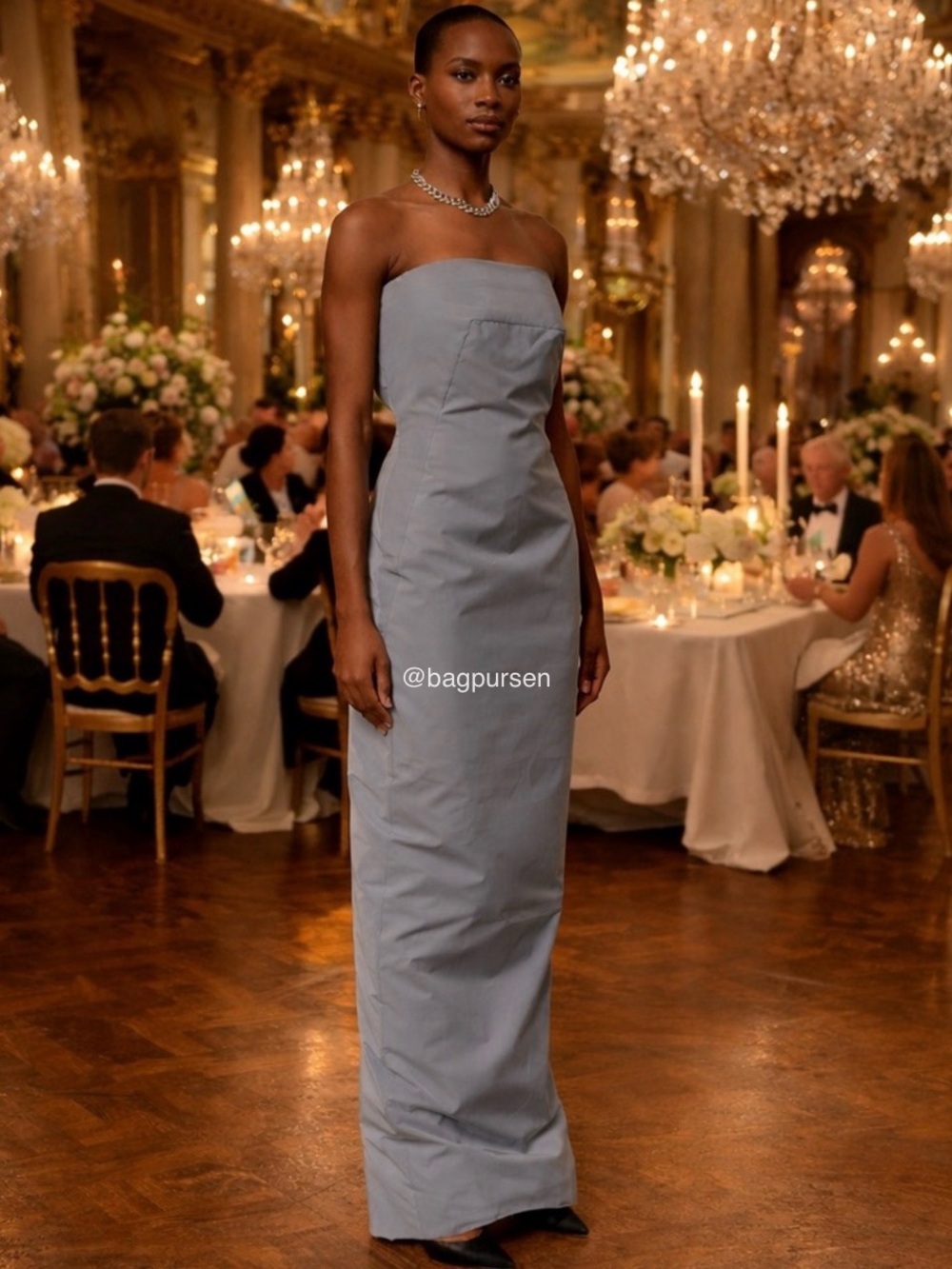 Rick Owens Silver Metallic Strapless Column Maxi Gown Size 8 New Quiet Luxury